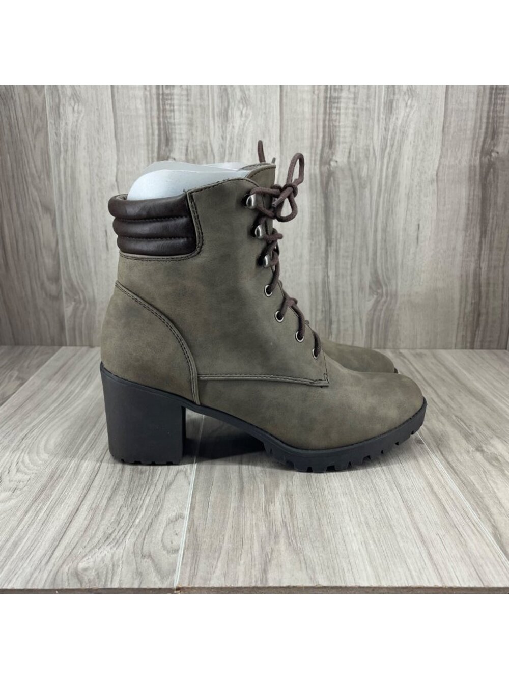 Report Ankle Boots Womens 10M Bronx Taupe Green Lace Up Zip Shoes